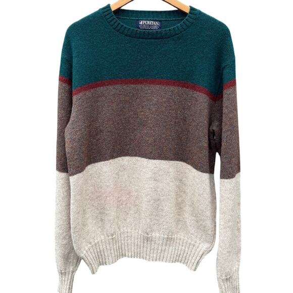 Vintage Puritan Shetland wool green brown autumn fall sweater Size Large - Picture 1 of 5